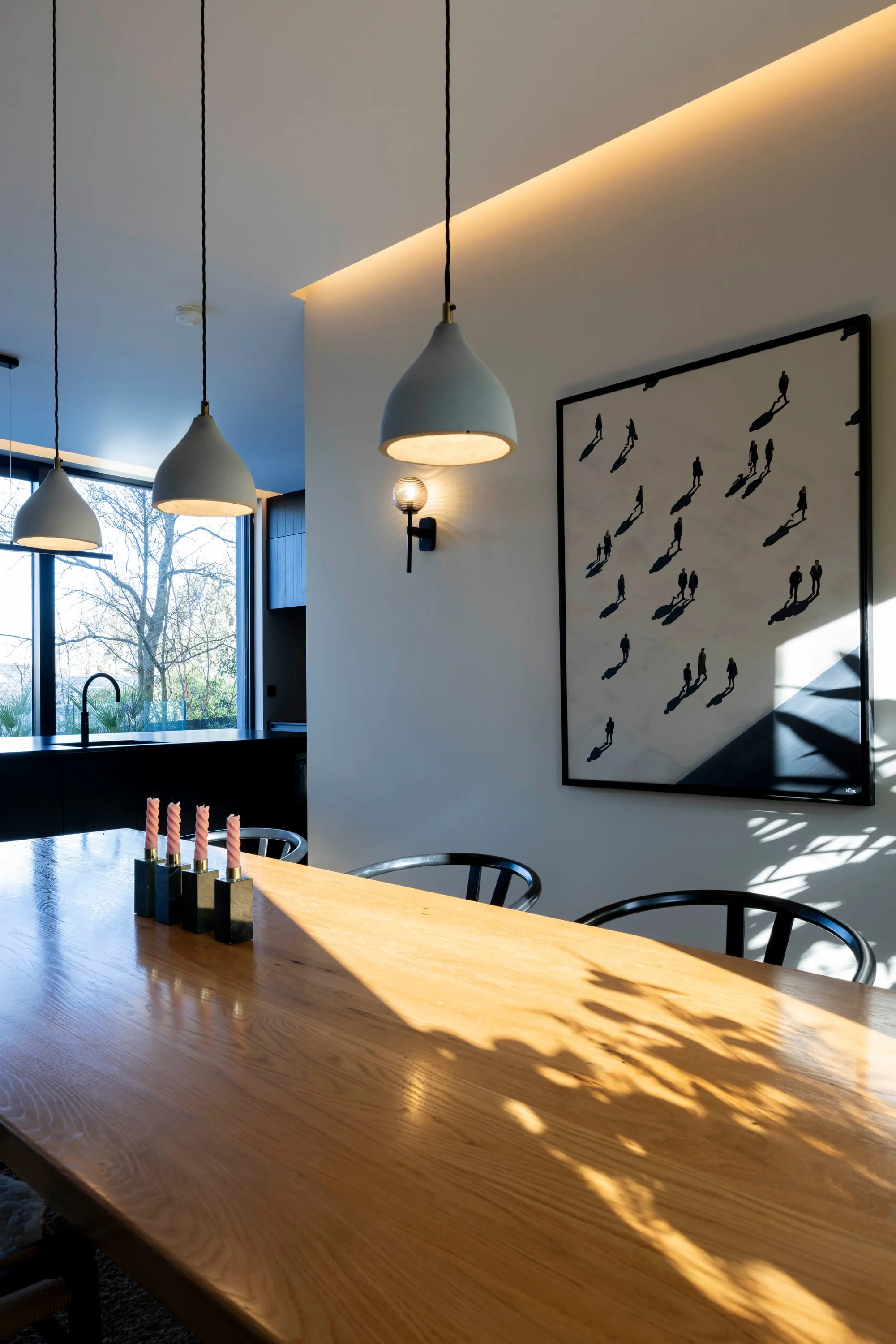 Dining table detail with pendant lights