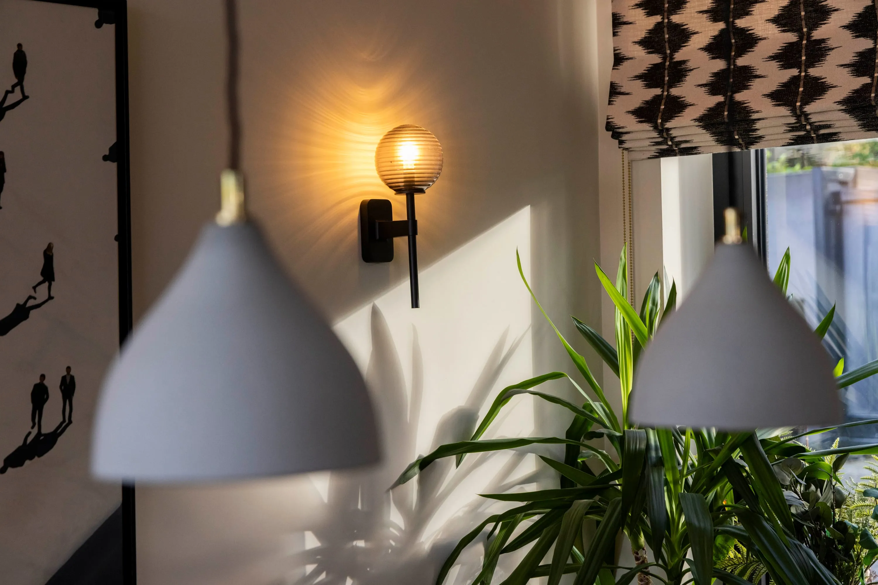 Pendant lights over the dining table