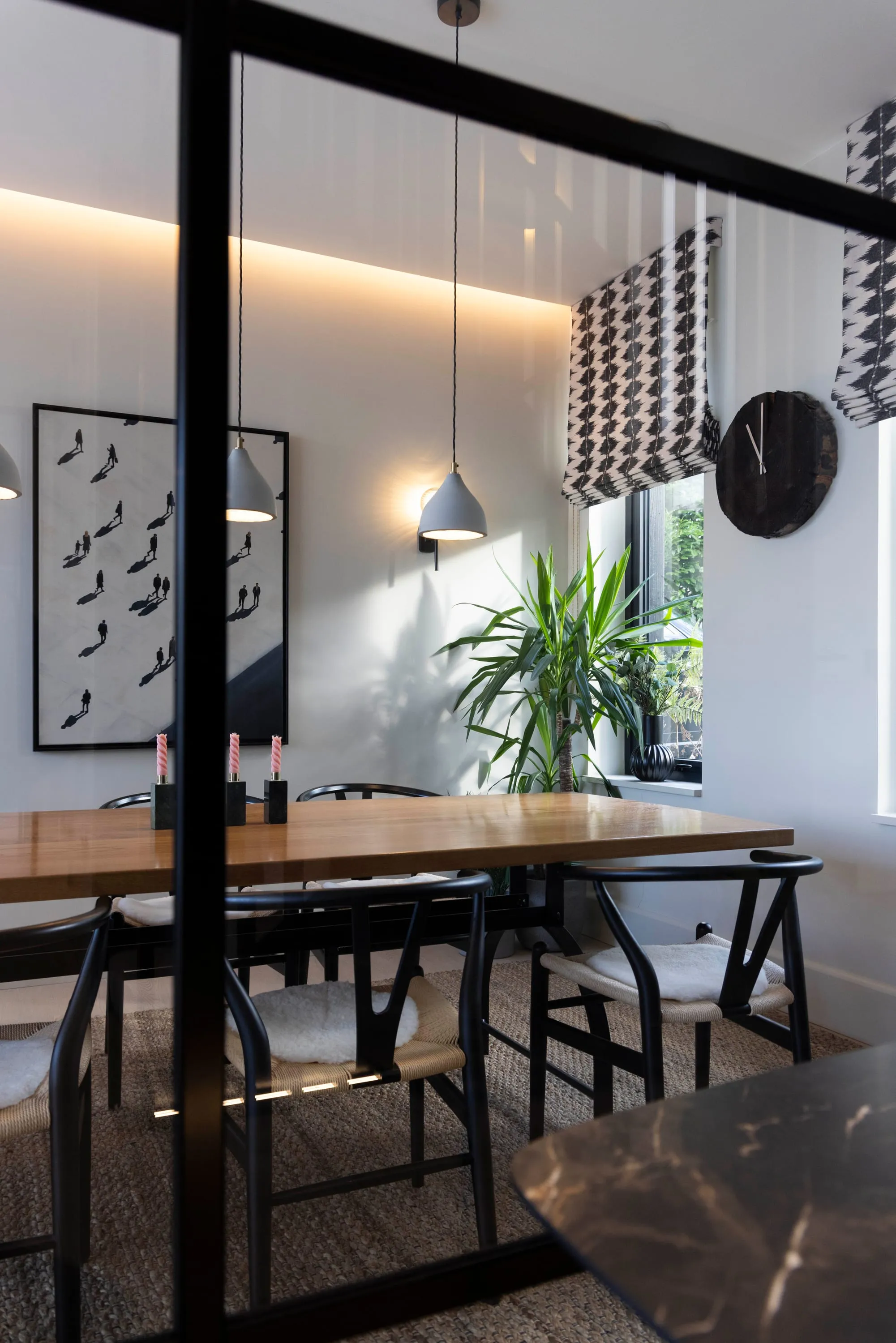 Dining table and glazed screen