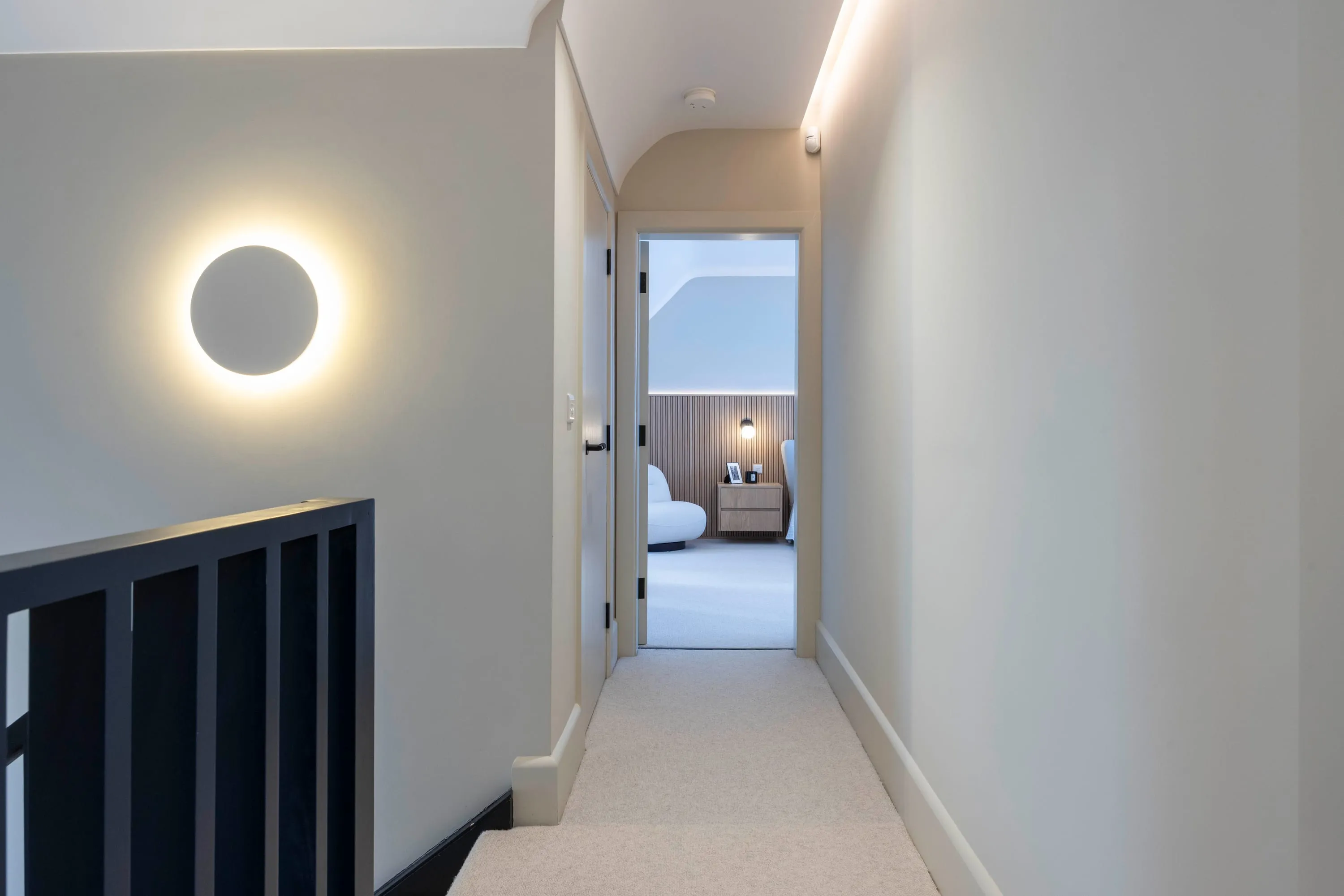 Landing with circular wall light